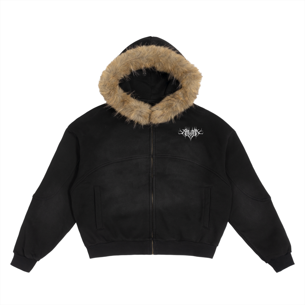 Always Seen Sun Fade Boxy Detachable Fur Hoodie