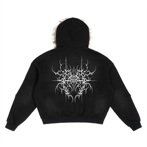 Always Seen Sun Fade Boxy Detachable Fur Hoodie